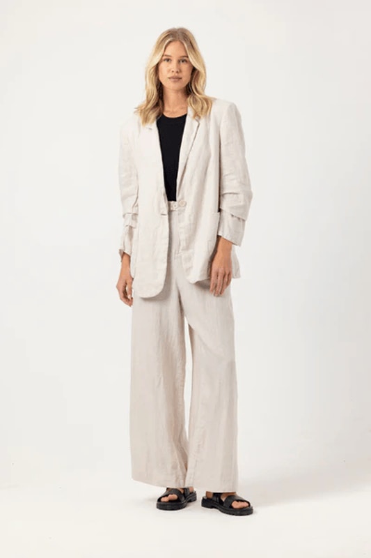 Sundays Linen Gio Blazer Jacket Mercer Wide Leg Pants White Women's Size S/Xs